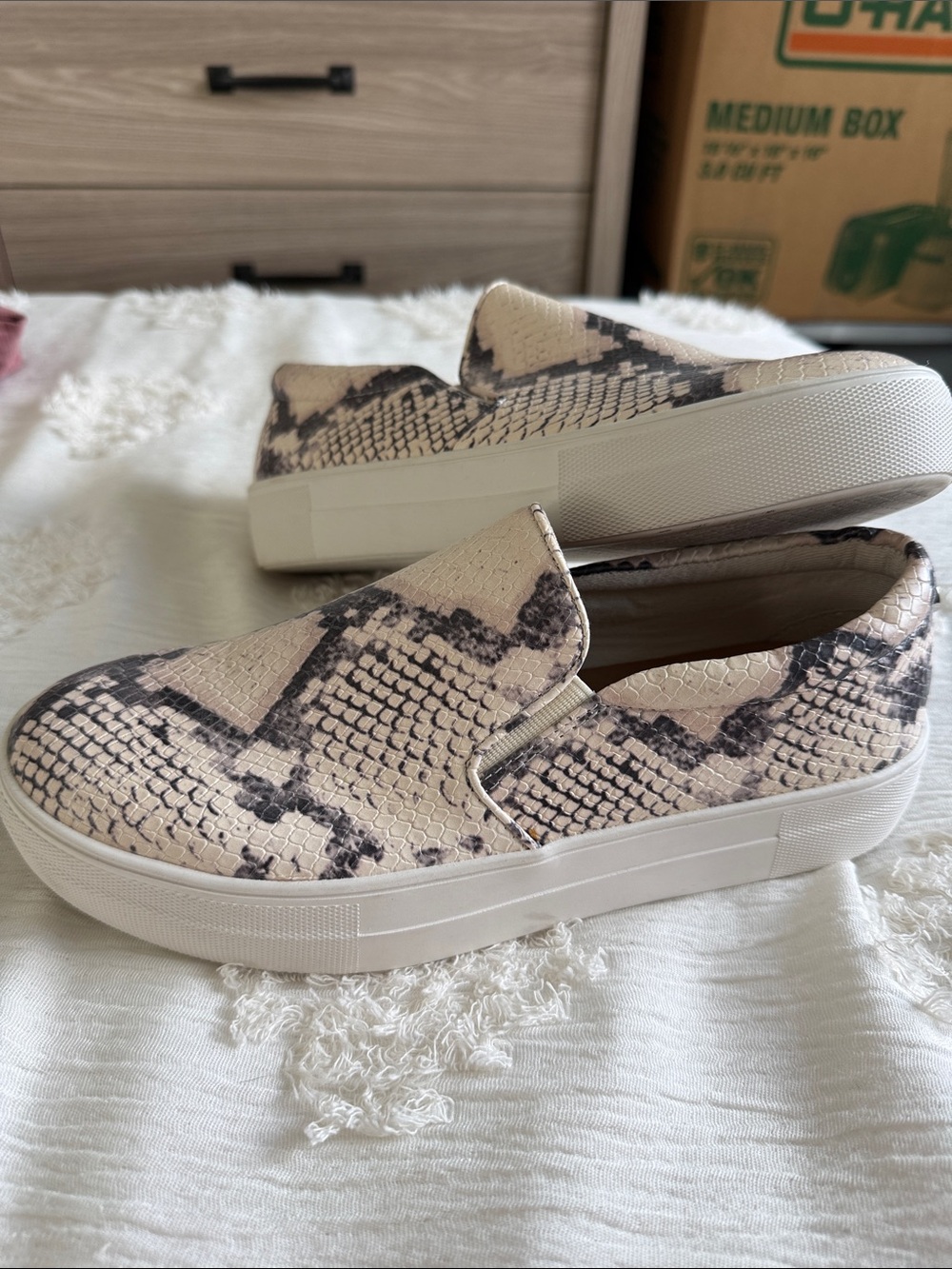 Steve Madden Beige Snake-Print Slip-On Sneakers